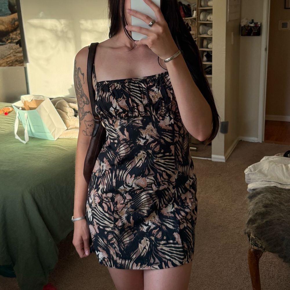 Free People Kerri midnight combo Black pink floral print mini dress backless S